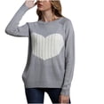 thumbnail image 1 of Lilgiuy Woman Love Long Sleeves Round Neck Loose Tops Blouse Knitted Sweater,Gray,10 2022 Fall Winter, 1 of 5