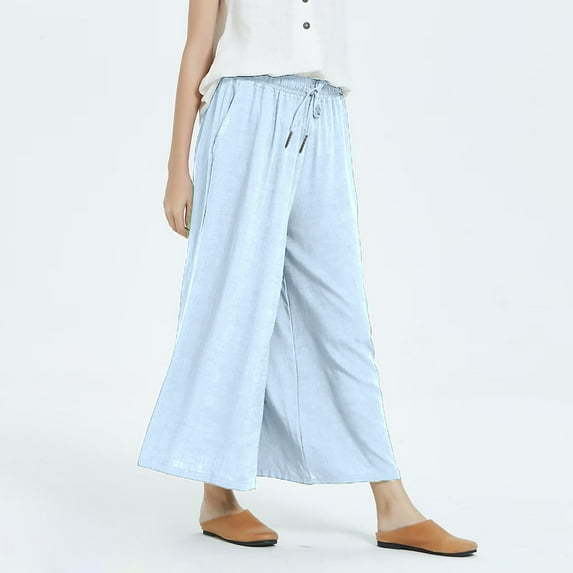 Lilgiuy Woman Solid Color Cotton And Linen Loose Casual Wide Leg Nine-Quarter Pants Petite Classic Allure Fit Proportioned Pant