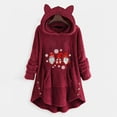 thumbnail image 1 of Lilgiuy Woman's Casual Christmas Printing Plush Buttons Long Sleeved Hooded Plush Coat Top Winter Dresses for 2022, 1 of 5