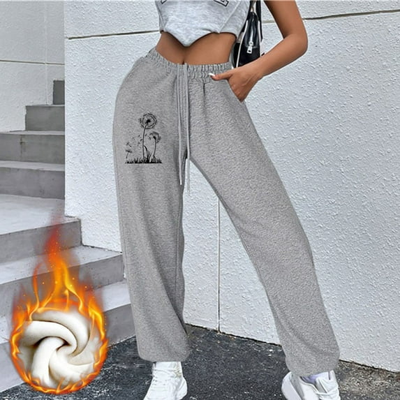 Lilgiuy Woman's Pants Printed Sports Casual Solid Color Leg Pants Gift for Your Daughter Wife Mom