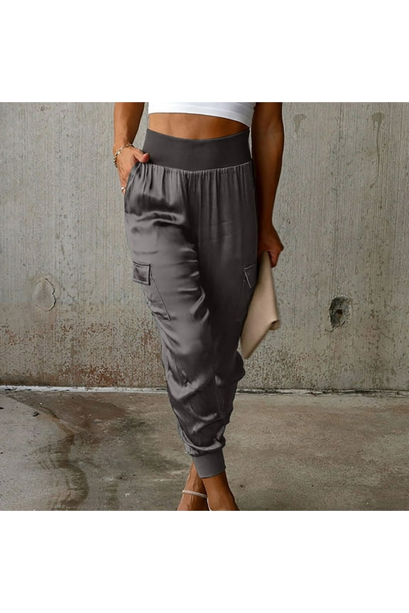 Womans Loose Pocket Elastic Waist Casual Pants Lightweight Versatile Going Out Pants