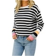thumbnail image 1 of Lilgiuy Women Autumn And Winter Knit Stripe Print Crewneck Pullover Sweater,Black,6(M) Winter Fashion 2022, 1 of 5