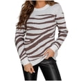thumbnail image 1 of Lilgiuy Women Autumn And Winter Knit Stripe Print Crewneck Pullover Sweater,White,6(M) Fall Fashion 2022 Spring Winter, 1 of 5