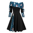 thumbnail image 1 of Lilgiuy Women Autumn Christmas Printing Causal Off-The-Shoulder Button Long Sleeve Vacation Dress Black Fall for 2022 Spring Winter, 1 of 4