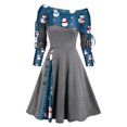 thumbnail image 1 of Lilgiuy Women Autumn Christmas Printing Causal Off-The-Shoulder Button Long Sleeve Vacation Dress Gray 2022 Fall Winter, 1 of 4
