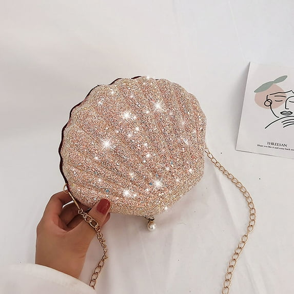 Lilgiuy Women' Bag Glittering Shoulder Bag Ladies Chain Bag Shell Bag Casual Handbag 2022 Fall Winter