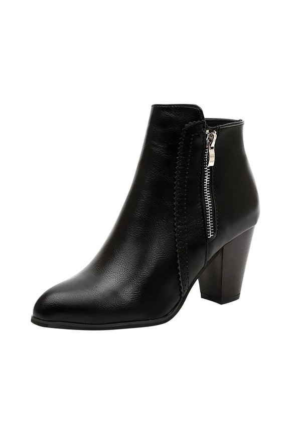 Women Boots Retro Thick Heel High Heel Shoes Boots Plus Size Zipper BootsBlack,6 2022 Fall Winter