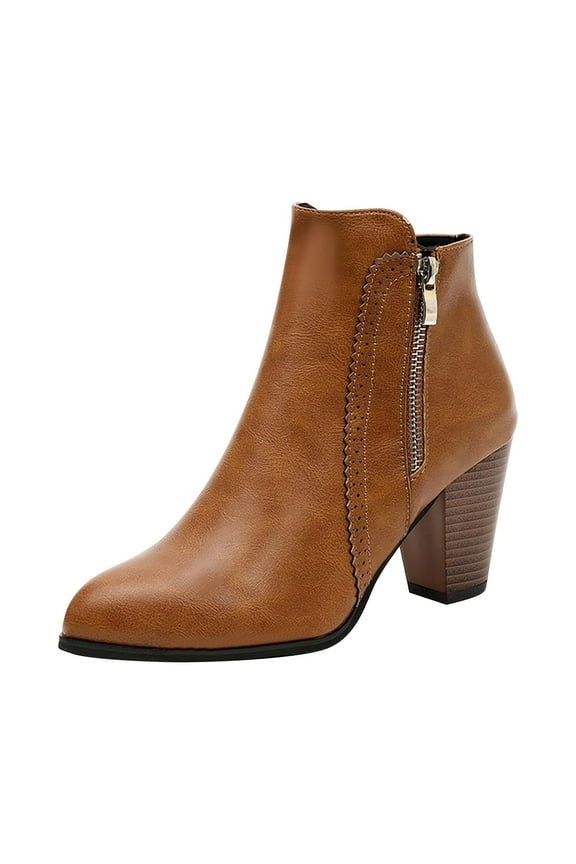 Women Boots Retro Thick Heel High Heel Shoes Boots Plus Size Zipper BootsBrown,4.5 2022 Fall Winter