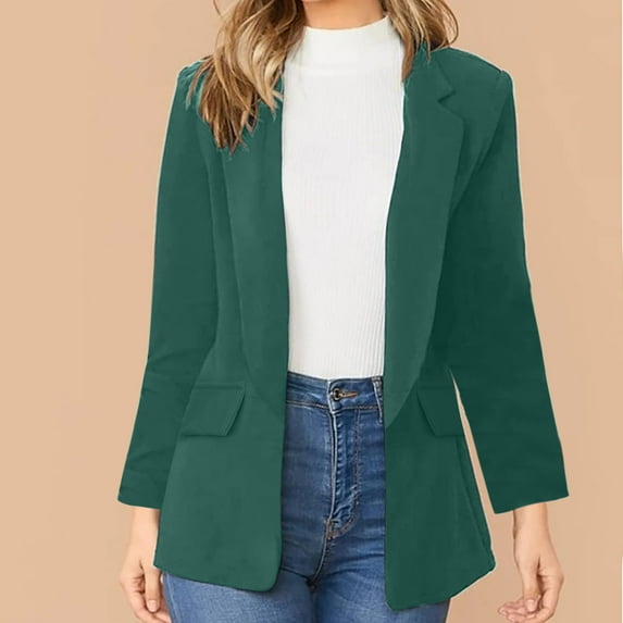 Lilgiuy Women Business Attire Solid Color Long Sleeve Cardigan Top Jacket Coat Green,6(M) Winter Fashion 2022