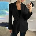thumbnail image 1 of Lilgiuy Women Business Attire Solid Color Long Sleeve Cardigan Top Jacket Coat With Pocket And Belt Black ，10（XL） Winter Clothes for 2022, 1 of 5