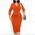 thumbnail image 1 of Lilgiuy Women Business Wear Lapel Solid Color Long Sleeve Button Slim Fit Dress Orange 2022 Fall Winter, 1 of 5