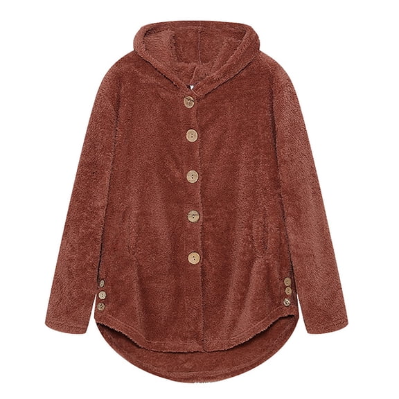 Lilgiuy Women Button Plush Tops Hooded Loose Cardigan Wool Coat Winter Jacket Pink，12（XXL） Winter Clothes for 2022