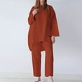 thumbnail image 1 of Lilgiuy Women Casual 2 Piece Outfits Long Sleeves Cotton Jute Tops Skinny Long Pants Round Neck Sets Trendy 2023, 1 of 5