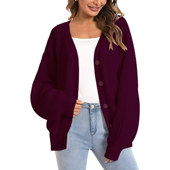 Lilgiuy Women Casual Long Sleeve Button Solid Sweater Ladies Outwear,Purple,8 Winter Dresses for 2022