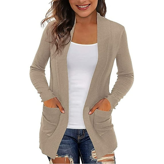 Lilgiuy Women Casual Long Sleeve Solid Ladies Pocket Tops Coat Sweater Coat Khaki,12(XXL) Winter Fashion 2022