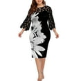 thumbnail image 1 of Lilgiuy Women Casual Print Gauze Splicing Loose Three Quarter Sleeve Round Neck Dress Black 2022 Fall Winter, 1 of 4