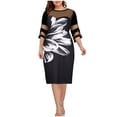 thumbnail image 1 of Lilgiuy Women Casual Print Gauze Splicing Loose Three Quarter Sleeve Round Neck Dress White 2022 Fall Winter, 1 of 4