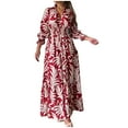 thumbnail image 1 of Lilgiuy Women Casual Print V-Neck High Waist Long Sleeve Long Dress Red Fall Dresses for 2022 Spring Winter, 1 of 5