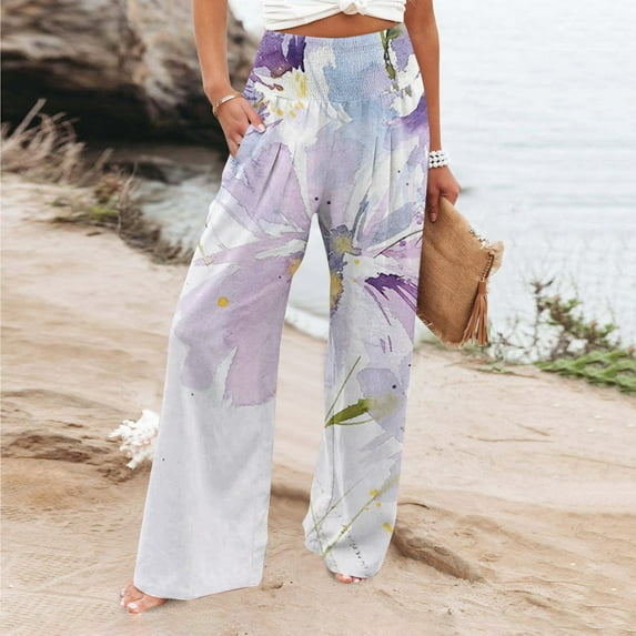 Lilgiuy Women Casual Printing Pockets Elastic Waist Comfortable Straight Loose Pants Dance Performance Pants