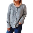 thumbnail image 1 of Lilgiuy Women Casual Round Neck Long Sleeve Autumn Sweater Blouse Pullver Tops,Gray,6 2022 Fall Winter, 1 of 5