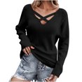thumbnail image 1 of Lilgiuy Women Casual Solid Hollow Out Pullover Long Sleeve V-Neck Sweater Fall Clothes for 2022 Spring Winter, 1 of 5