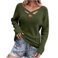 thumbnail image 1 of Lilgiuy Women Casual Solid Hollow Out Pullover Long Sleeve V-Neck Sweater Winter Clothes for 2022, 1 of 5