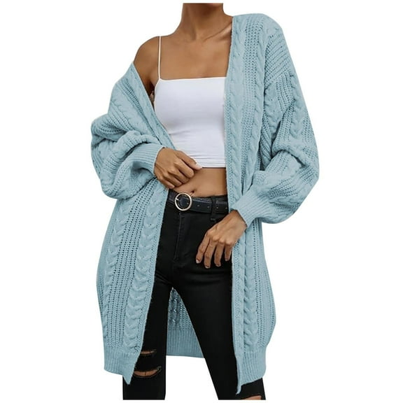 Lilgiuy Women Casual Solid Knitting Loose Cable Long Sleeve V-Neck Sweaters Tops Winter Clothes for 2022