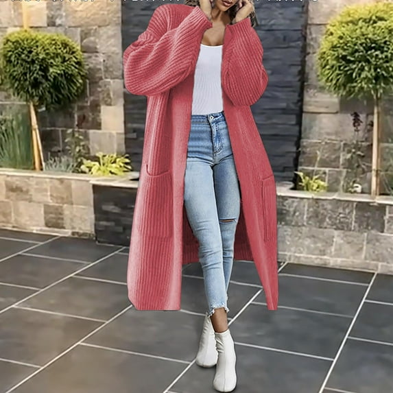 Lilgiuy Women Casual Solid Knitting Loose Cardigan Long Sleeve Sweaters Tops Gifts for Halloween Christmas