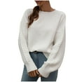 thumbnail image 1 of Lilgiuy Women Casual Solid Knitting Thick Needle Twisted Rope Long Sleeve Round Neck Sweaters Blouse,White,L(L) Fall Fashion for 2022 Spring Winter, 1 of 5