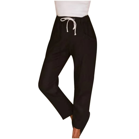 Lilgiuy Women Casual Solid Pants Comfortable Elastic Cropped Pants Black 6(M) Winter Clothes for 2022