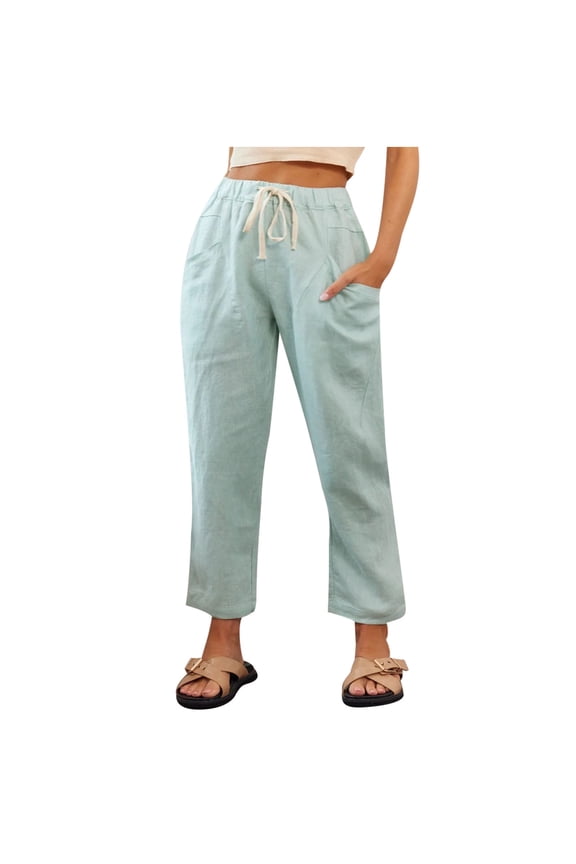Women Casual Solid Pants Comfortable Elastic Cropped Pants Light Blue 12(XXL) Fall Fashion 2022 Spring Winter