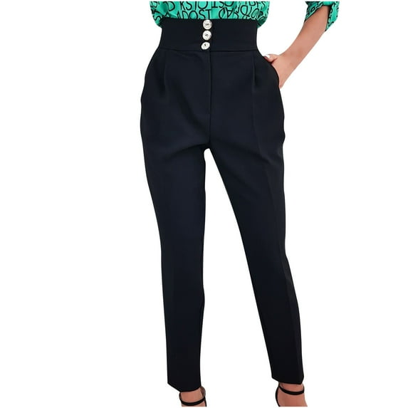 Lilgiuy Women Casual Solid Pants Comfortable Elastic Pocket Casual Suit Pants Black 12 2022 Fall Winter