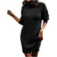 thumbnail image 1 of Lilgiuy Women Casual Solid Pullover Long Sleeve Round-Neck Sweater Dress Black Fall Dresses for 2022 Spring Winter, 1 of 5