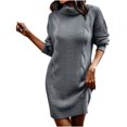 thumbnail image 1 of Lilgiuy Women Casual Solid Pullover Long Sleeve Round-Neck Sweater Dress Gray Fall Dresses for 2022 Spring Winter, 1 of 5