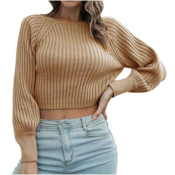 Lilgiuy Women Casual Solid Pullover Long Sleeve Round-Neck Sweater,Yellow,8(L) Fall Clothes for 2022 Spring Winter