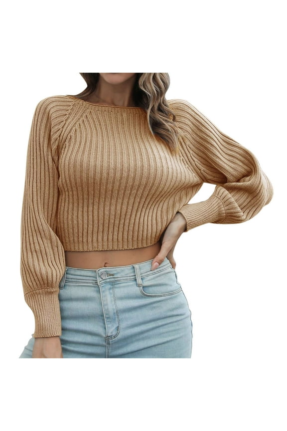 Women Casual Solid Pullover Long Sleeve Round-Neck Sweater,Yellow,8(L) Fall Clothes for 2022 Spring Winter