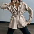 thumbnail image 1 of Lilgiuy Women Casual Solid Turndown Neck Long Sleeve Hoodless Button Loose Dress Autumn Blouse Tops Beige，6（M） Fall Fashion for 2022 Spring Winter, 1 of 5