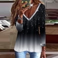 thumbnail image 1 of Lilgiuy Women Casual T-shirt Printed Long Sleeve V-Neck Ruched Pullover Blouse Tops to Wear with Leggings, 1 of 5