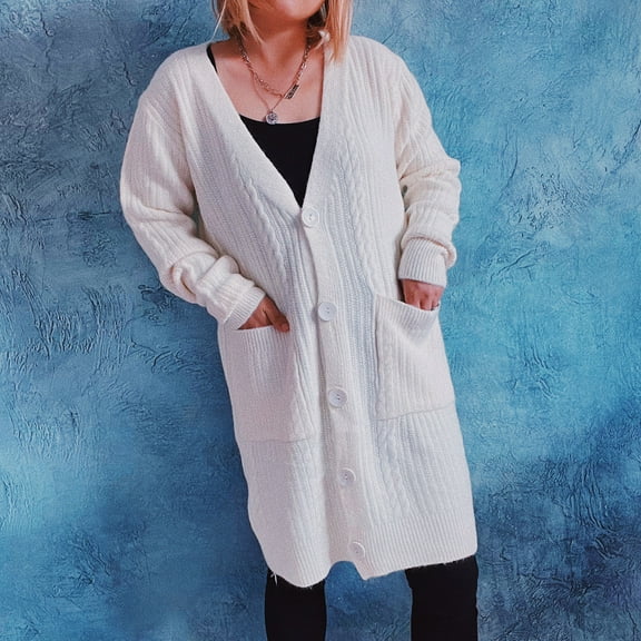 Lilgiuy Women Casual V-Neck Long Sleeve Autumn Sweater Cardigan Blouse Tops White，4（S） Fall Fashion 2022 Spring Winter