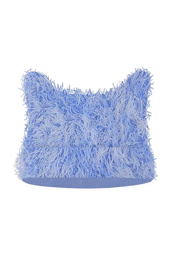 Women Crochet Hat Knit Cat Ear Slouchy Beanie Cute Solid Color Soft Thick Winter Warm Vintage Grunges Fuzzy Hat for Camping, Concerts, Shopping, Travel, Movies, Blue