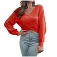 thumbnail image 1 of Lilgiuy Women Cropped Top Casual V-Neck Loose Solid Long Sleeve Navel Tops Women Blouse,Orange,4 2022 Fall Winter, 1 of 5