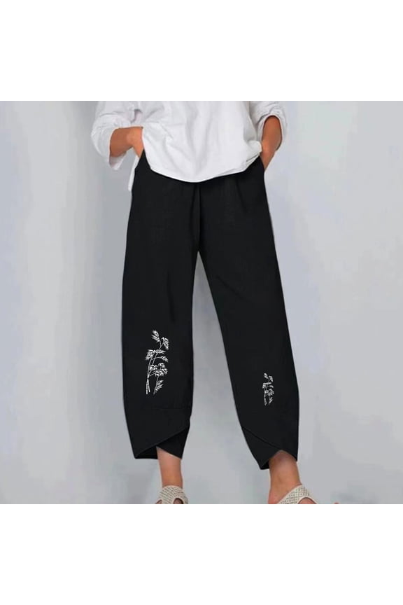Women Fashion Casual Printing Pocket Fold Loose Full Length Pants Alt Clothing Alternative Clothing
