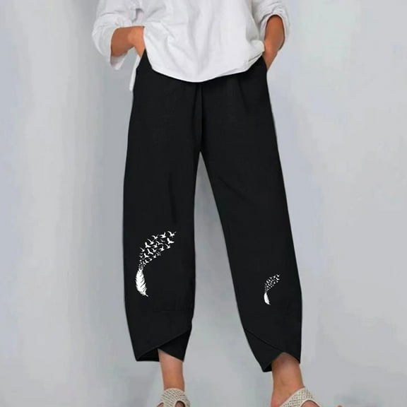 Lilgiuy Women Fashion Casual Printing Pocket Fold Loose Full Length Pants Alt Clothing Alternative Clothing