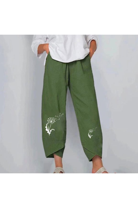 Women Fashion Casual Printing Pocket Fold Loose Full Length Pants for Errands Exercise