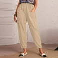 thumbnail image 1 of Lilgiuy Women Fashion Elastic Waist Casual Pure Color Straight Leg Cotton Linen Cropped Pocket Trousers All Day Work Office Pants, 1 of 4