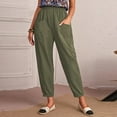 thumbnail image 1 of Lilgiuy Women Fashion Elastic Waist Casual Pure Color Straight Leg Cotton Linen Cropped Pocket Trousers Athletic Oversized Pants for Workout Lounge, 1 of 5