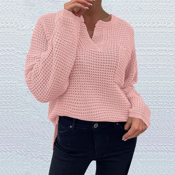 Lilgiuy Women Fashion V-neck Long Sleeve Top Solid Color Pocket Sweater for Tennis Golf