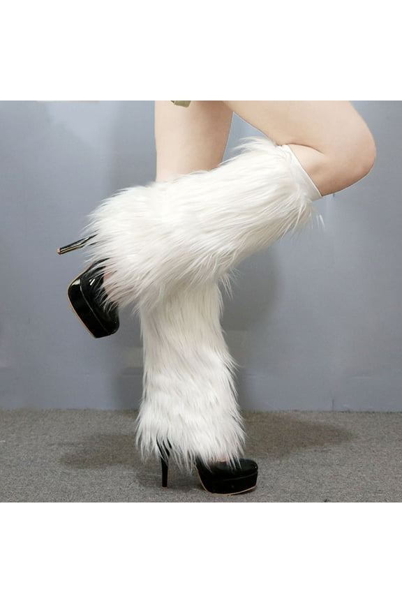 Women Faux Wool Furry Leg Warmers Girls Knee High Thick Socks Winter Boot Cuffs Cover Plush Christmas Party Costumes