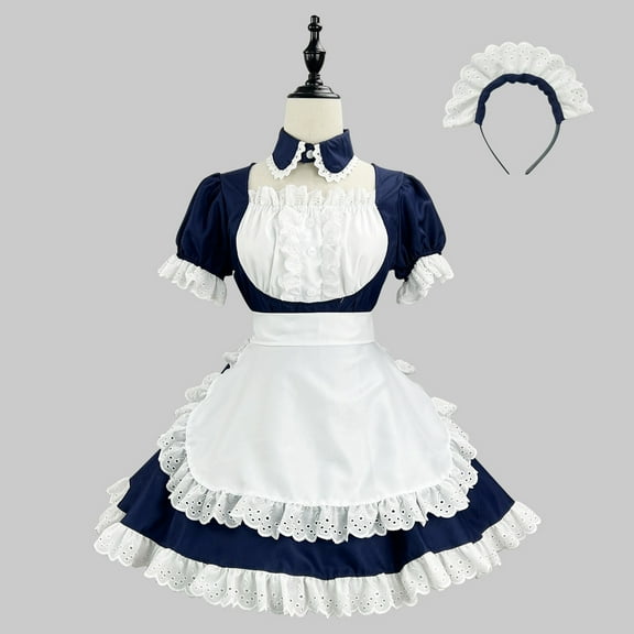 Lilgiuy Women Halloween Maid Cosplay Uniform Animation Show Japanese Outfit Dress Clothes Restaurant Work Set