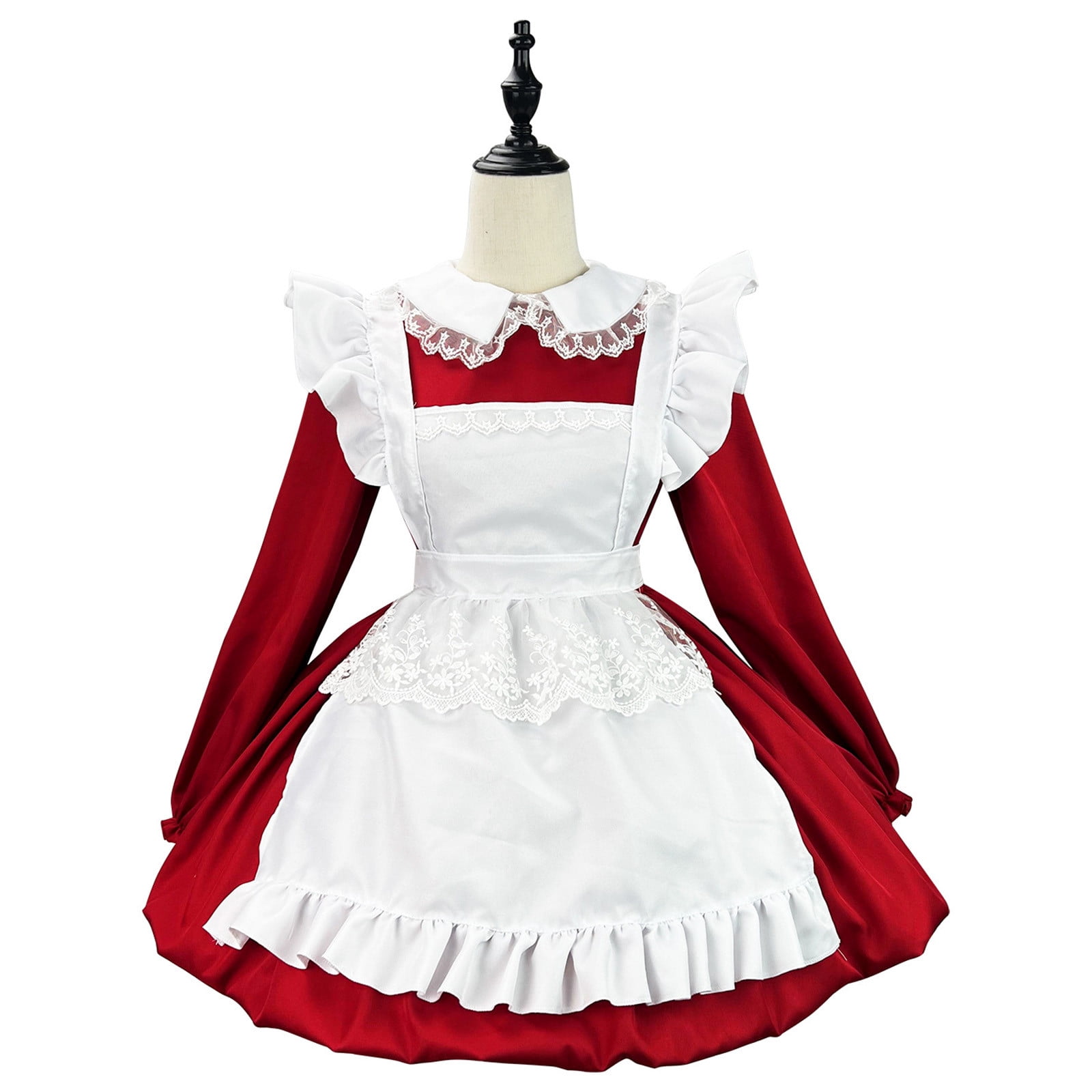 Lilgiuy Women Halloween Maid Cosplay Uniform Lovely Solid Color Long ...